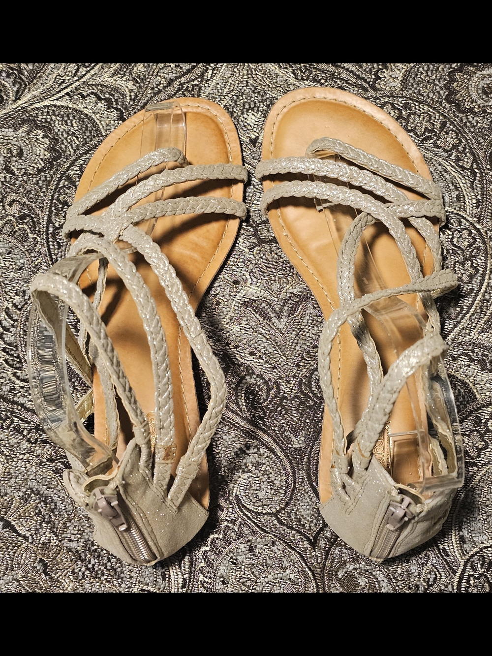 Woven Strappy Women's Sandals in Light Gray